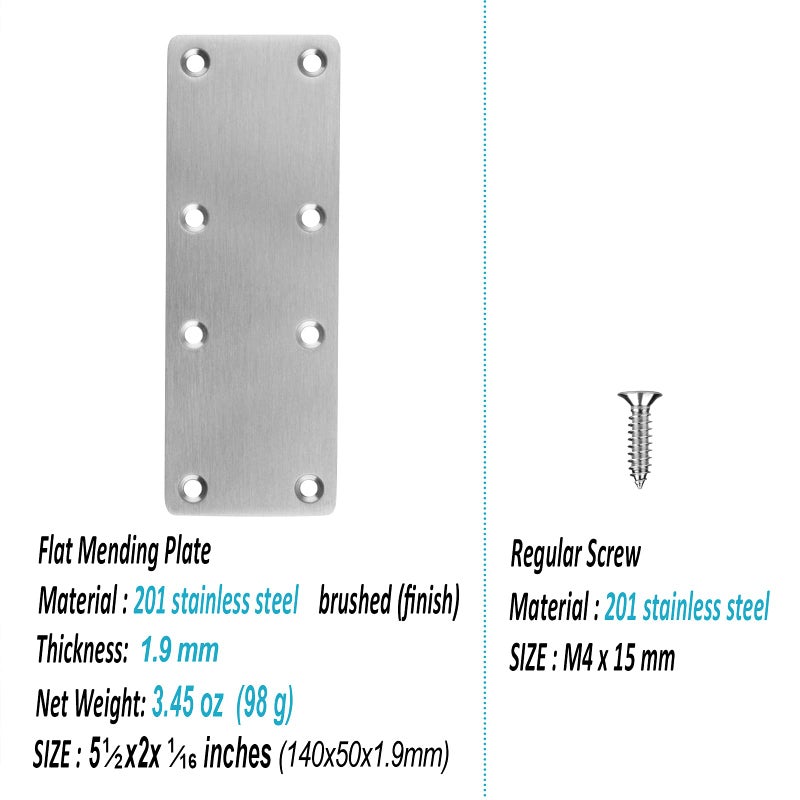 MOUNTAIN_ARK 10 Pack 5-1/2" x 2" Flat Mending Plate, 201 Stainless Steel Straight Bracket, Metal Repair Fixing Connector, 1.9 mm Thick - Image 2